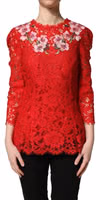 Red Lace Floral Embroidery Long Sleeves Top 4