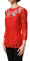Red Lace Floral Embroidery Long Sleeves Top 5