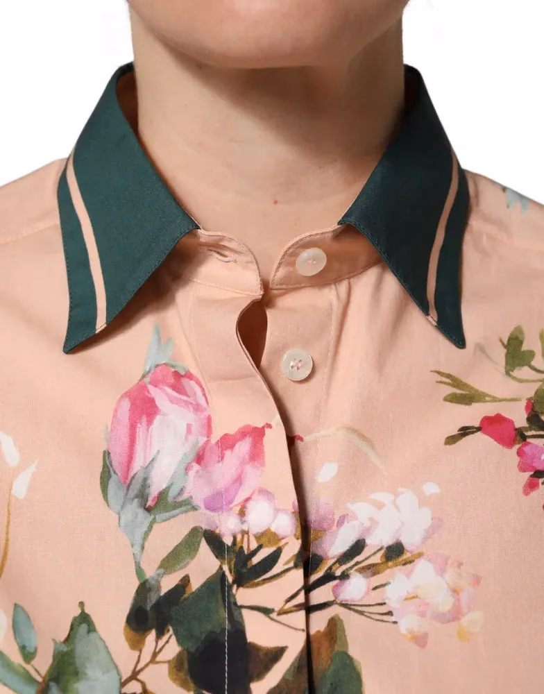 Pink Floral Cotton Button Front Shirt Top