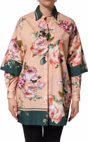 Pink Floral Cotton Button Front Shirt Top 5