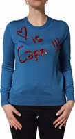 Blue Silk Sequined CrewNeck Pullover Sweater 2