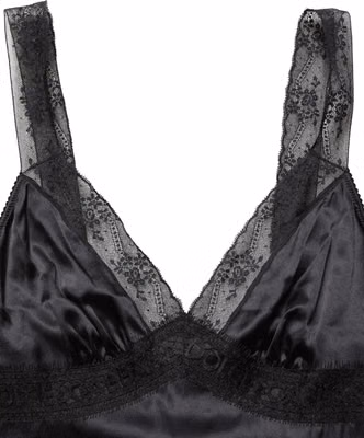 Black Silk Lace Trim Camisole V-neckline Tank Top
