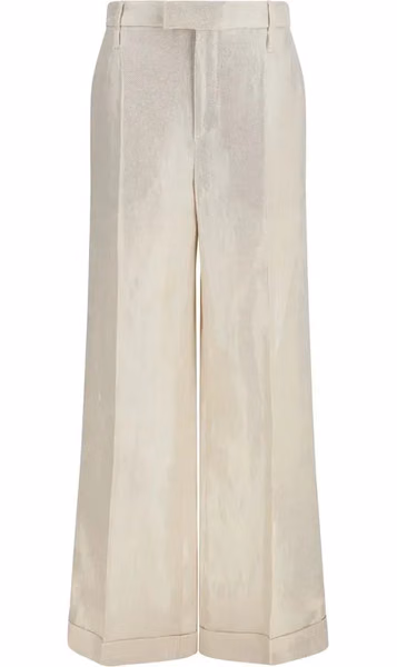 Beige Silk Casual Pants