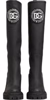 Black Rubberised Leather High Boots Shoes 2