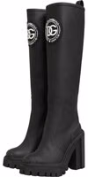 Black Rubberised Leather High Boots Shoes 4