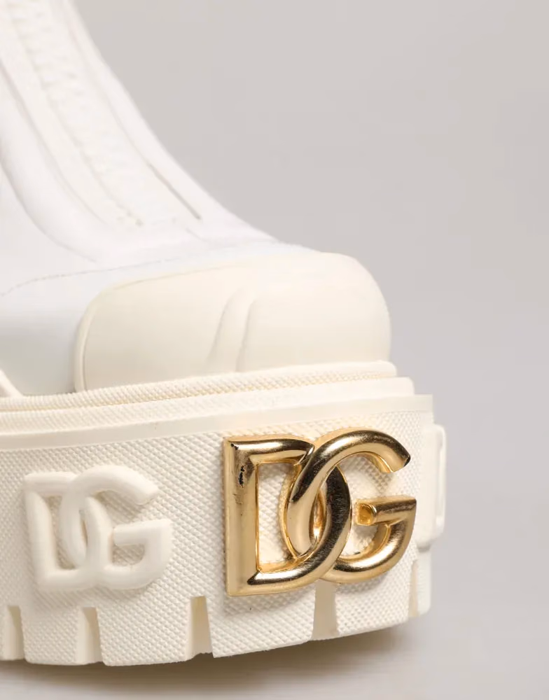 White Leather Rubber Logo Ankle Boots Shoes