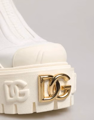 White Leather Rubber Logo Ankle Boots Shoes