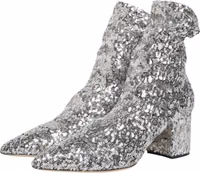 Silver Sequined Short Boots Stretch Shoes 4
