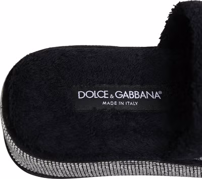 Black Crystal Embellished Platform Slides Shoes