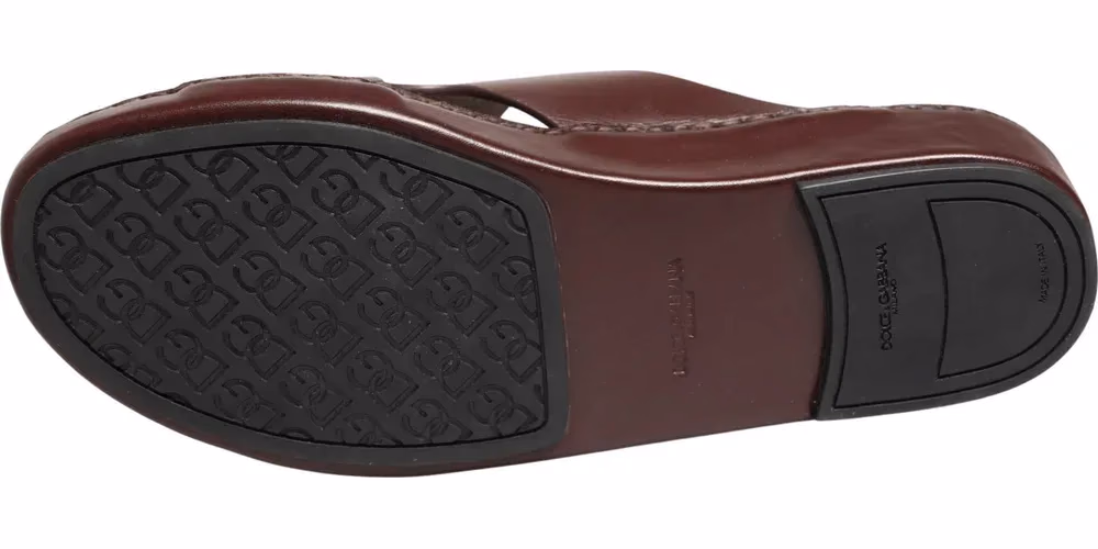 Maroon Leather Cutout DG Logo Sandals Shoes