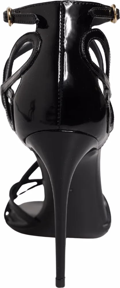 Black Leather Stiletto Heel Sandals Shoes