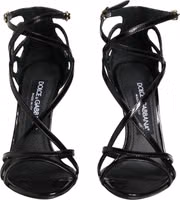 Black Leather Stiletto Heel Sandals Shoes 2