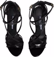 Black Leather Stiletto Heel Sandals Shoes 3