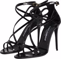 Black Leather Stiletto Heel Sandals Shoes 4