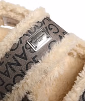 Beige Faux Fur Logo Print Flats Sandals Shoes 1