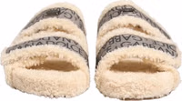 Beige Faux Fur Logo Print Flats Sandals Shoes 2