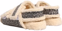 Beige Faux Fur Logo Print Flats Sandals Shoes 5