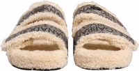 Beige Faux Fur Logo Print Flats Sandals Shoes 2