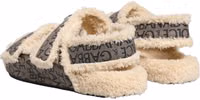 Beige Faux Fur Logo Print Flats Sandals Shoes 5