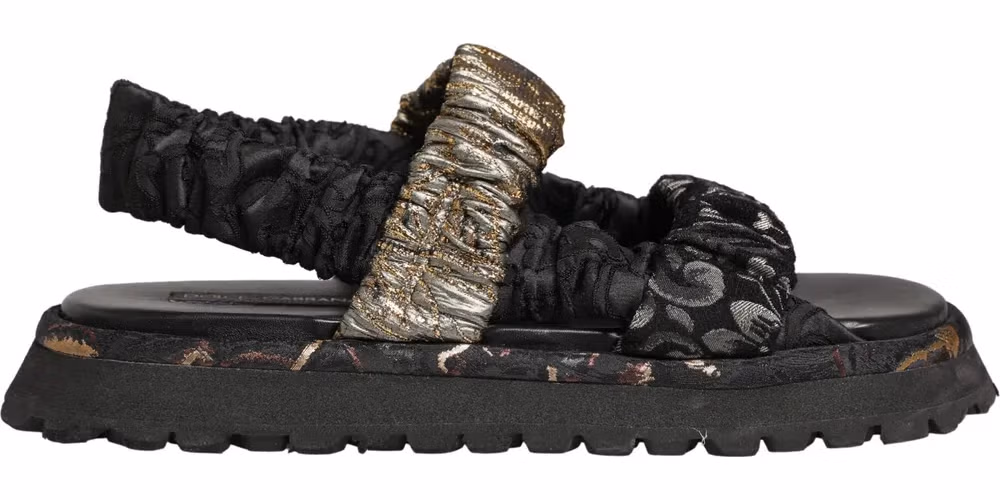 Black Ruching Detail Flats Men Sandals Shoes