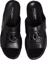 Black Leather Cutout DG Logo Sandals Shoes 5