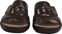 Brown Leather Cutout DG Logo Sandals Shoes 5