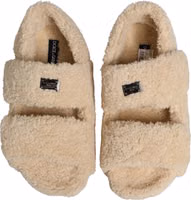 Beige Faux Fur Slides Men Flats Sandals Shoes 5