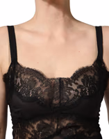 Black Silk Lace Slip Lingerie Chemise Sleepwear 1