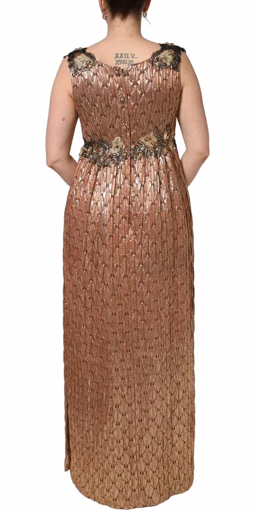 Brown Metallic Crystal Evening Gown Dress