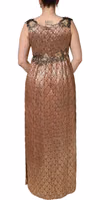 Brown Metallic Crystal Evening Gown Dress 1