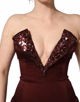 Maroon Embellished Vneck Evening Gown Dress 2
