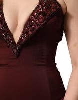 Maroon Embellished Vneck Evening Gown Dress 3