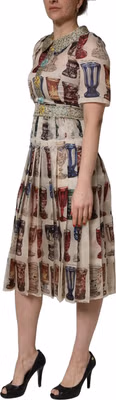 Multicolor Vintage Glassware Midi Dress