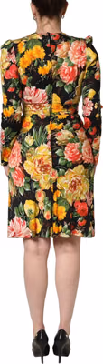 Multicolor Floral Print LongSleeve Midi Dress