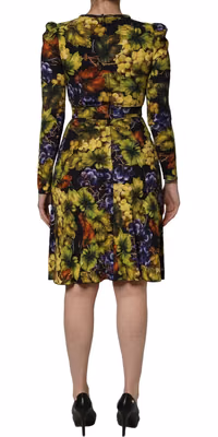 Multicolor Grape Print LongSleeve Midi Dress
