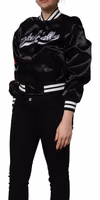 Black Satin Floral Embroidery Bomber Jacket 3