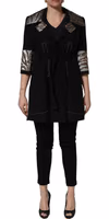 Black Single-Breasted Brocade Coat Jacket 4