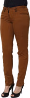 Brown Cotton Mid Waist Skinny Chino Pants 1