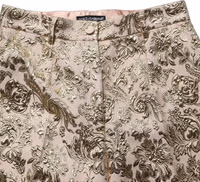 Gold Jacquard Floral Lamé Crop Trouser Pants 2