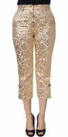 Gold Jacquard Floral Lamé Crop Trouser Pants 3