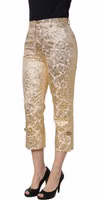 Gold Jacquard Floral Lamé Crop Trouser Pants 4