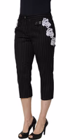 Black Lace Applique Pinstripe Cropped Pants 1