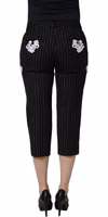 Black Lace Applique Pinstripe Cropped Pants 2
