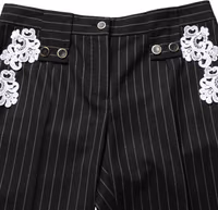 Black Lace Applique Pinstripe Cropped Pants 3