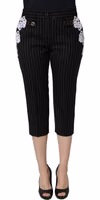 Black Lace Applique Pinstripe Cropped Pants 4