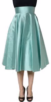 Green Satin High-Waisted Pleated A-line Midi Skirt 4