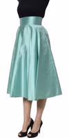 Green Satin High-Waisted Pleated A-line Midi Skirt 5