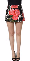 Black Pink Carnation Floral Print Jacquard Mini Skirt 4