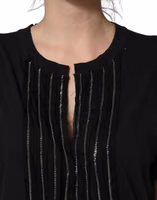 Black Chain Embellished Cotton Short Sleeve T-shirt 2