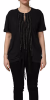 Black Chain Embellished Cotton Short Sleeve T-shirt 4